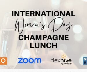 International Women’s Day Champagne Lunch Banner with logos SQUOOSHED